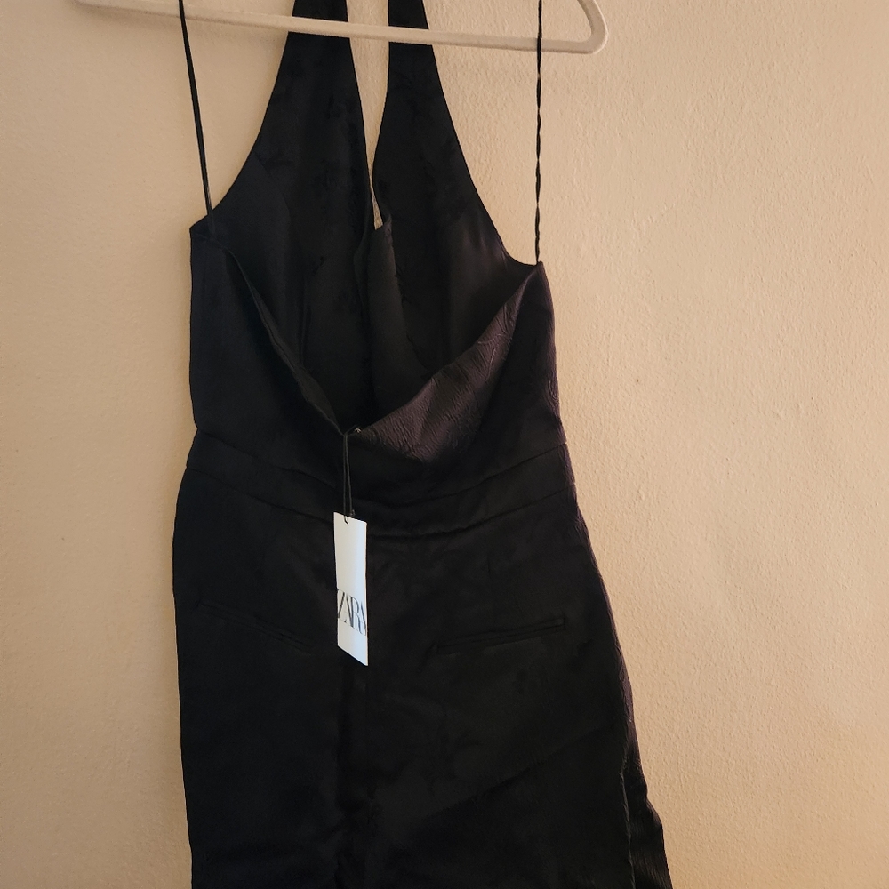 Zara jacquard vest jumpsuit/ vest halter jumpsuit black sz L BNWT - Picture 3 of 11